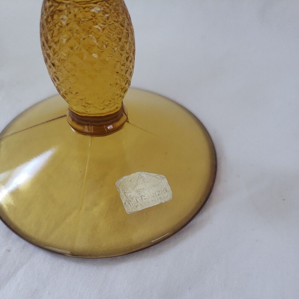 Vintage Viking Glass Amber Diamond Optic Yesteryear Line 8" Ivy Ball Vase - Picture 4 of 9